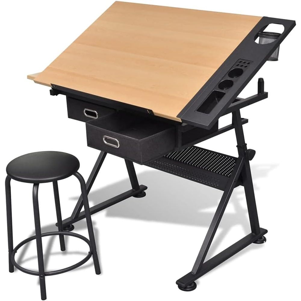 Woodworking Table - Adjustable Height Drafting Table with Storage